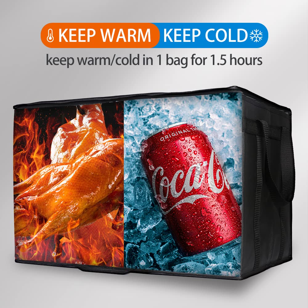 Bodaon Insulated Food Delivery Bag, XXXL Pizza Delivery Bags for Hot and Cold Food, Commercial, Large Capacity Reusable Warming Bag, Catering Cooler Bag for Doordash, Warmers for Parties (Black, 1Pk)
