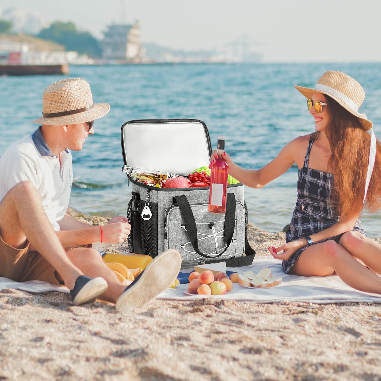 RealCool Soft Cooler Bag 35/45Can, Collapsible Cooler Insulated Leak Proof, Large Lunch Box for Men Women, Soft-Sided Cooler for Picnic, Grocery, Beach, Camping, Travel (gray-35can)