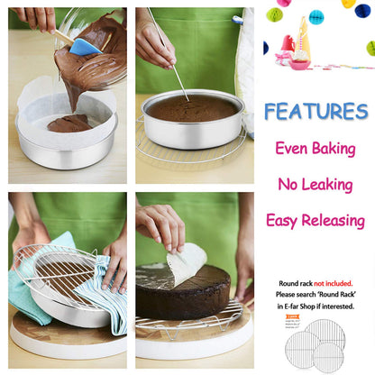 6 Inch Cake Pan Set of 3, E-far Stainless Steel Round Smash Cake Baking Pans, Non-Toxic & Healthy, Mirror Finish & Dishwasher Safe