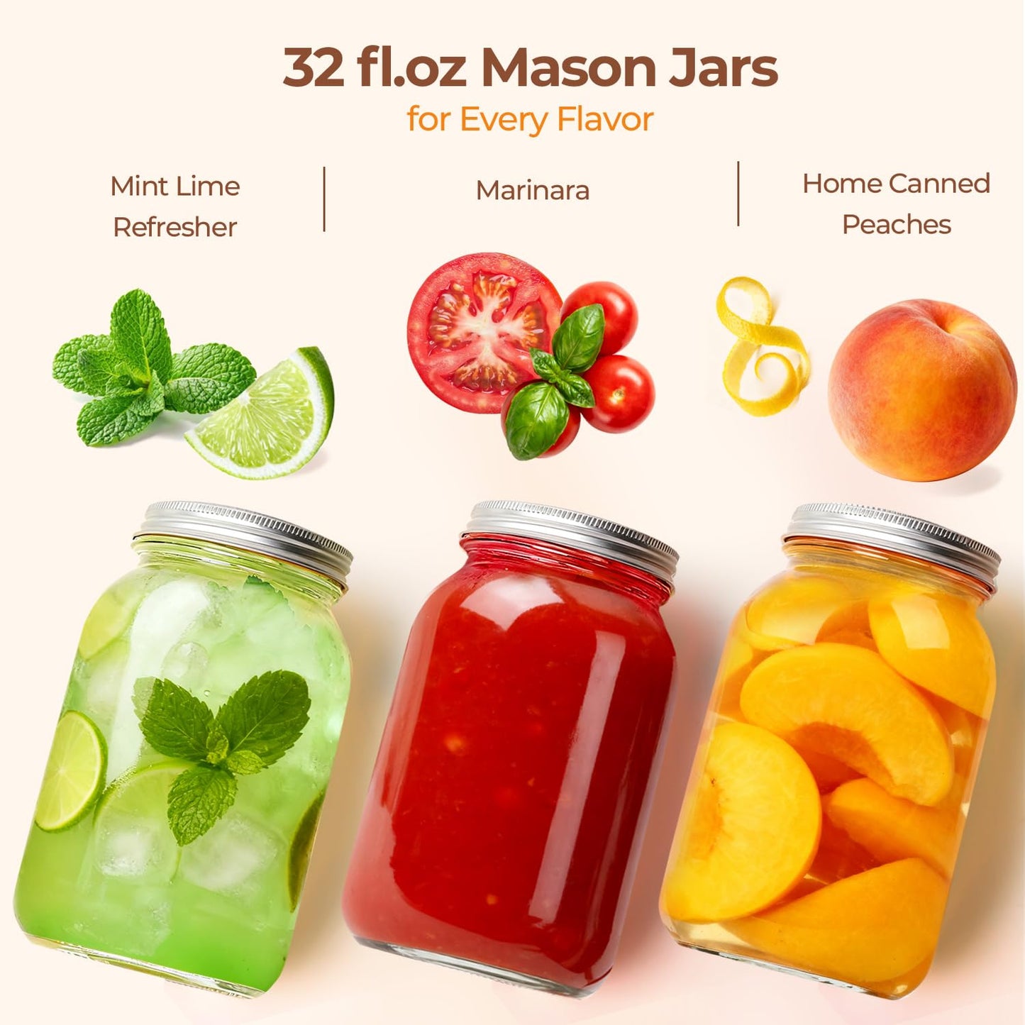 ComSaf Mason Jars 32 oz - 4 Pack, Wide Mouth Mason Containers with Lids, Prep Meal Glass Jars, Canning Jars for Pickling, Suntea, Salad, Honey, Desert, Shower Wedding Favors, DIY Candles Decor