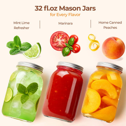 ComSaf Mason Jars 32 oz - 4 Pack, Wide Mouth Mason Containers with Lids, Prep Meal Glass Jars, Canning Jars for Pickling, Suntea, Salad, Honey, Desert, Shower Wedding Favors, DIY Candles Decor
