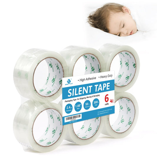 BOMEI PACK Quiet Packing Tape Clear, No Noise Tape, 1.88 Inch x 50m, 6 Rolls