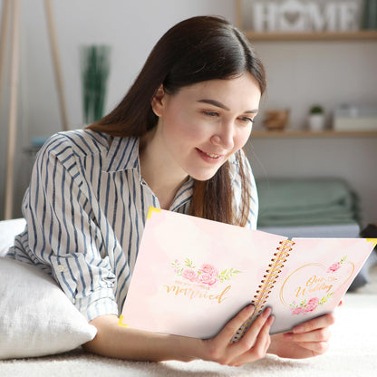 Wedding Planner For Bride-A4 Bridal Wedding Planning binder With 5 Tabbed Sections+Wedding Countdown Calendar,Unique Engagement Gifts For Couples,Pink Love