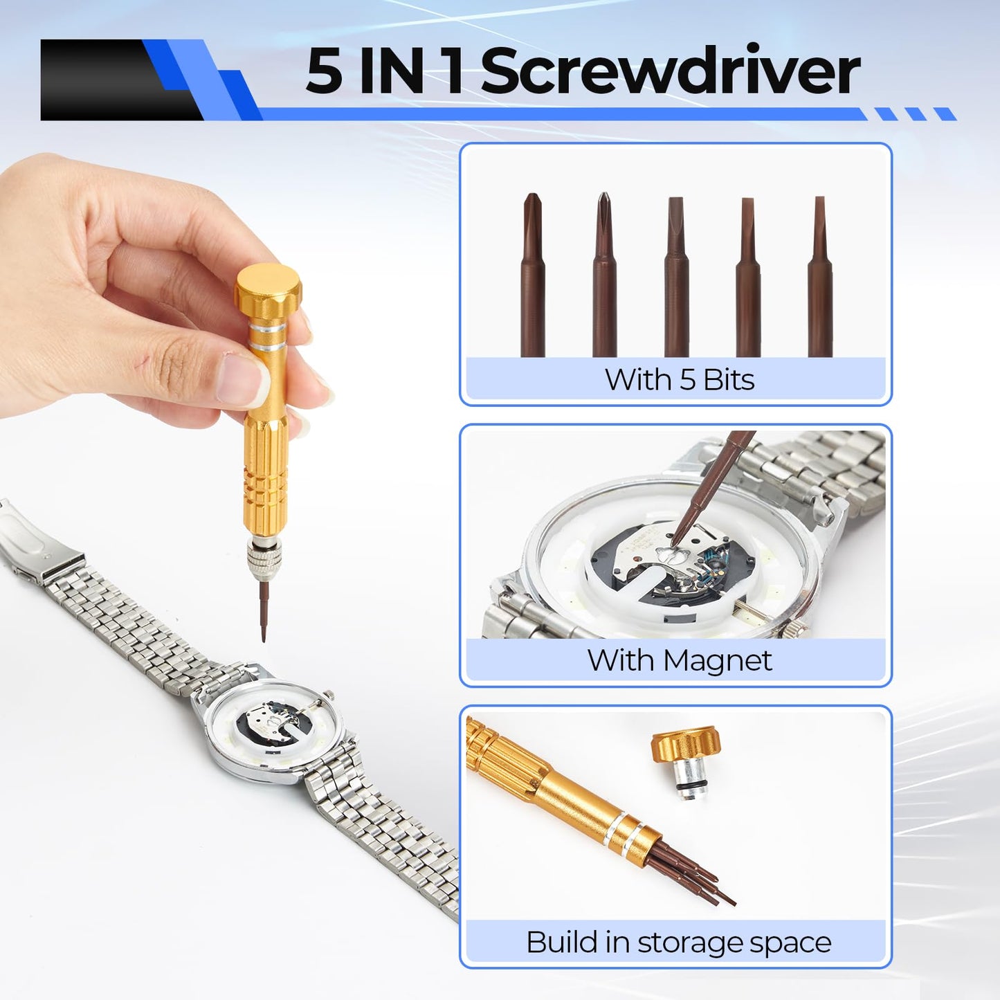 Watch Repair Kit, Ohuhu 192 PCS UPGRADED Heavy Duty Watch Link Removal Battery Replacement Band Tool Kit, Watch Back Remover Tool Professional Watch Repair Opener Tools with PU Leather Bag User Manual