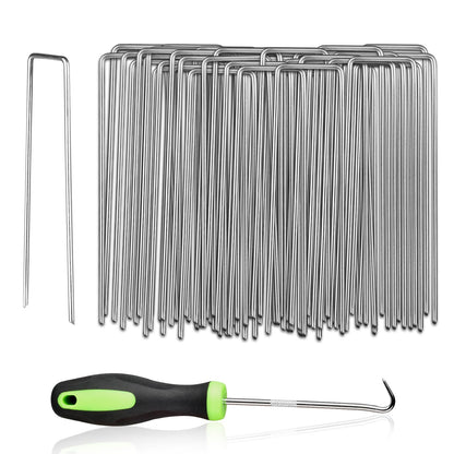 100 Pack 6 Inch Heavy Duty Garden Stakes Landscape Staples, Thickness Anti-Rust Steel U Shaped Galvanized Pins Garden Staples for Tents, Turf, Privacy Fences