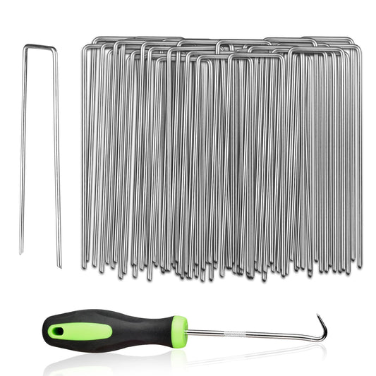 100 Pack 6 Inch Heavy Duty Garden Stakes Landscape Staples, Thickness Anti-Rust Steel U Shaped Galvanized Pins Garden Staples for Tents, Turf, Privacy Fences