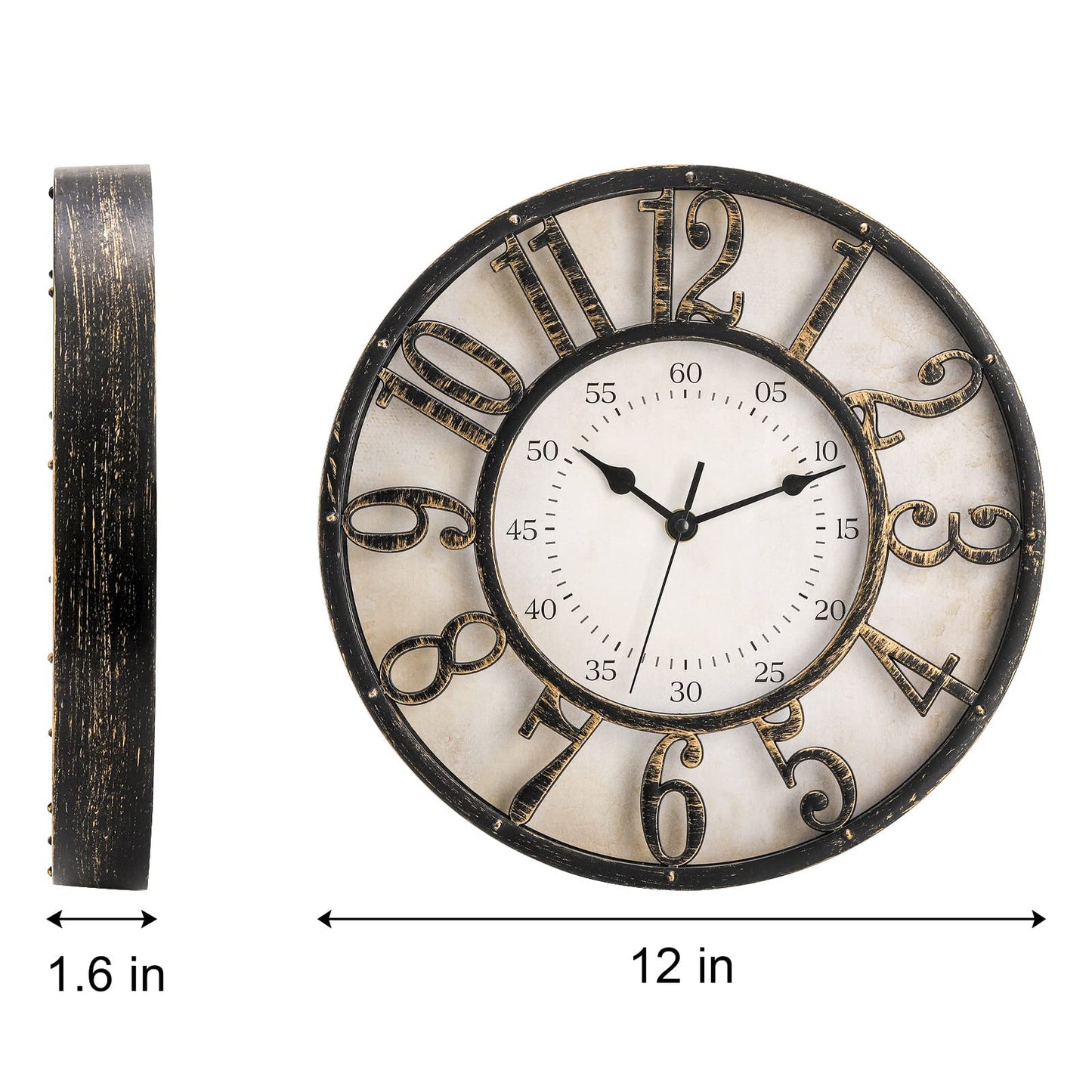 ZOOFOX Retro Wall Clock 12 Inch Silent Movement Battery Operated Decorative Round Quartz Wall Clock Raised 3D Arabic Numerals Wall Clock for Home Living Room Reading Room Kitchen Office