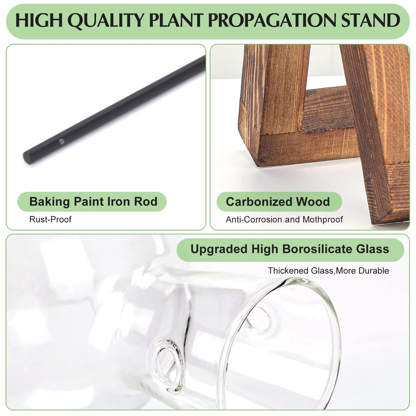 XXXFLOWER Plant Terrarium Wooden Stand Propagation Station Glass Bulb Vase, Desk Plants Holder Retro Style for Tabletop Hydroponics Home Wedding Garden Decor, 3 Bulb Vase
