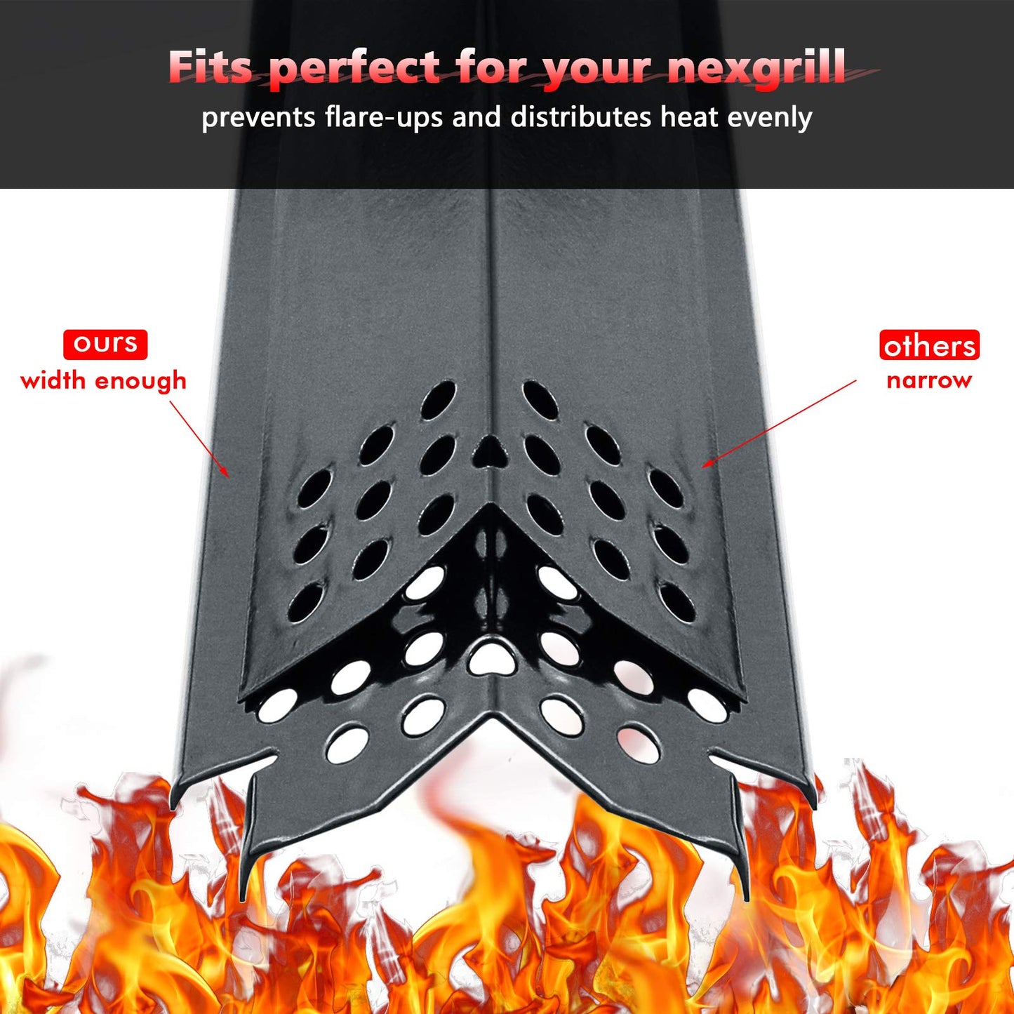 Uniflasy 14.6" Grill Heat Plates for Nexgrill 720-0888, 720-0888N, Members Mark 720-0882D, Dyna-Glo Gas Grill, Porcelain Steel Flame Tamer, Flavor Bar Replacement Parts for Nexgrill 720-0888, 5 Pack