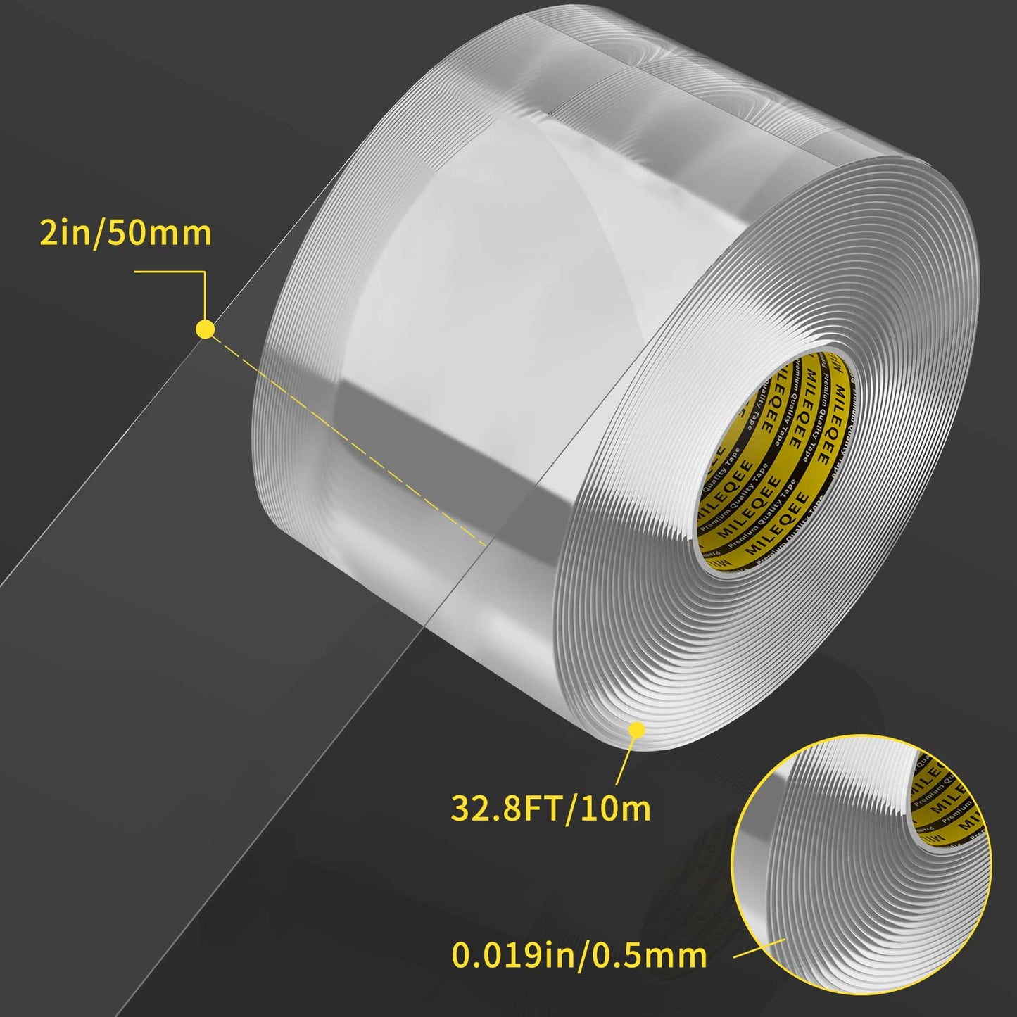 MILEQEE Weather Stripping Clear, 2in x 32.8FT, Window Seal Weather Strips for Winter, Garage/Screen/Storm/Commercial Window Frame Door Seals, Block Air Strong Adhesive Insulation, 0.5mm Thick