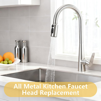 All Metal Kitchen Faucet Head Replacement, 3 Modes Stainless Steel Pull Down Kitchen Sink Sprayer, High Pressure Sink Sprayer Attachment with 14 Adapters Fits Most Common Brands (Brushed Nickel)