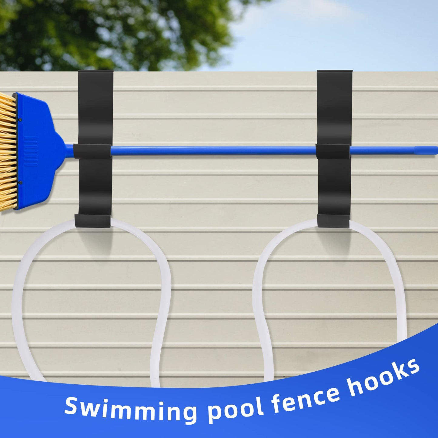 2 Pcs Pool Fence Hooks for Pool Equipment- Black Heavy Duty Fence Hooks for Pool Poles- Slipe-on Fence Hanger for Pool Hose Pool Skimmer, Fit 3/4 Inch to 1-1/4 inch Railing