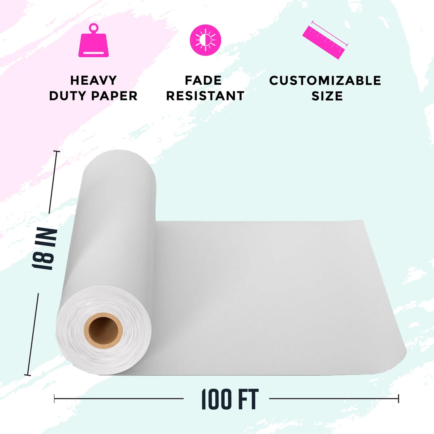 Bryco Goods 18”x1200” (100’) White Wrapping Paper – Kraft Paper Roll for Painting, Drawing, Banner, Bulletin Board, Easel Use, Floor Covering, Packaging, Shipping, Arts & Crafts