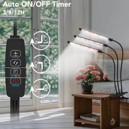 Sondiko Grow Lights for Indoor Plants Full Spectrum, 2 Heads Plant Lights Indoor with 3 Spectral Modes, 10 Level Brightness, Auto On/Off Timer, Memory Timing Function for Various Plants Growth