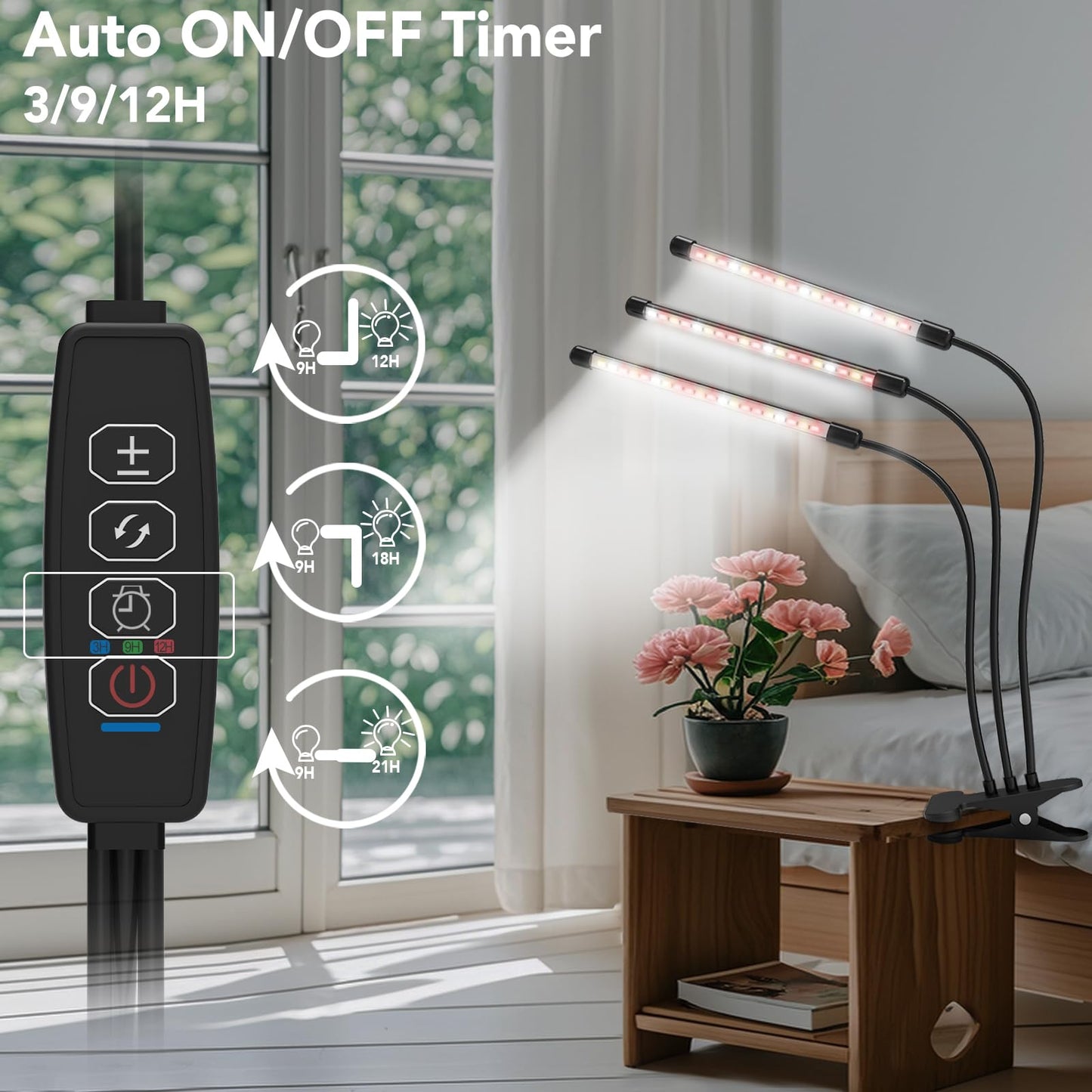 Sondiko Grow Lights for Indoor Plants Full Spectrum, 2 Heads Plant Lights Indoor with 3 Spectral Modes, 10 Level Brightness, Auto On/Off Timer, Memory Timing Function for Various Plants Growth, 2 Pack
