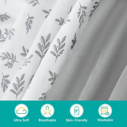 Bassinet Fitted Sheet(33" x 20"), 4 Pack for Most Bedside Sleeper Bassinet, Bassinet Sheets, Breathable & Soft Polyester, Grey Leaf