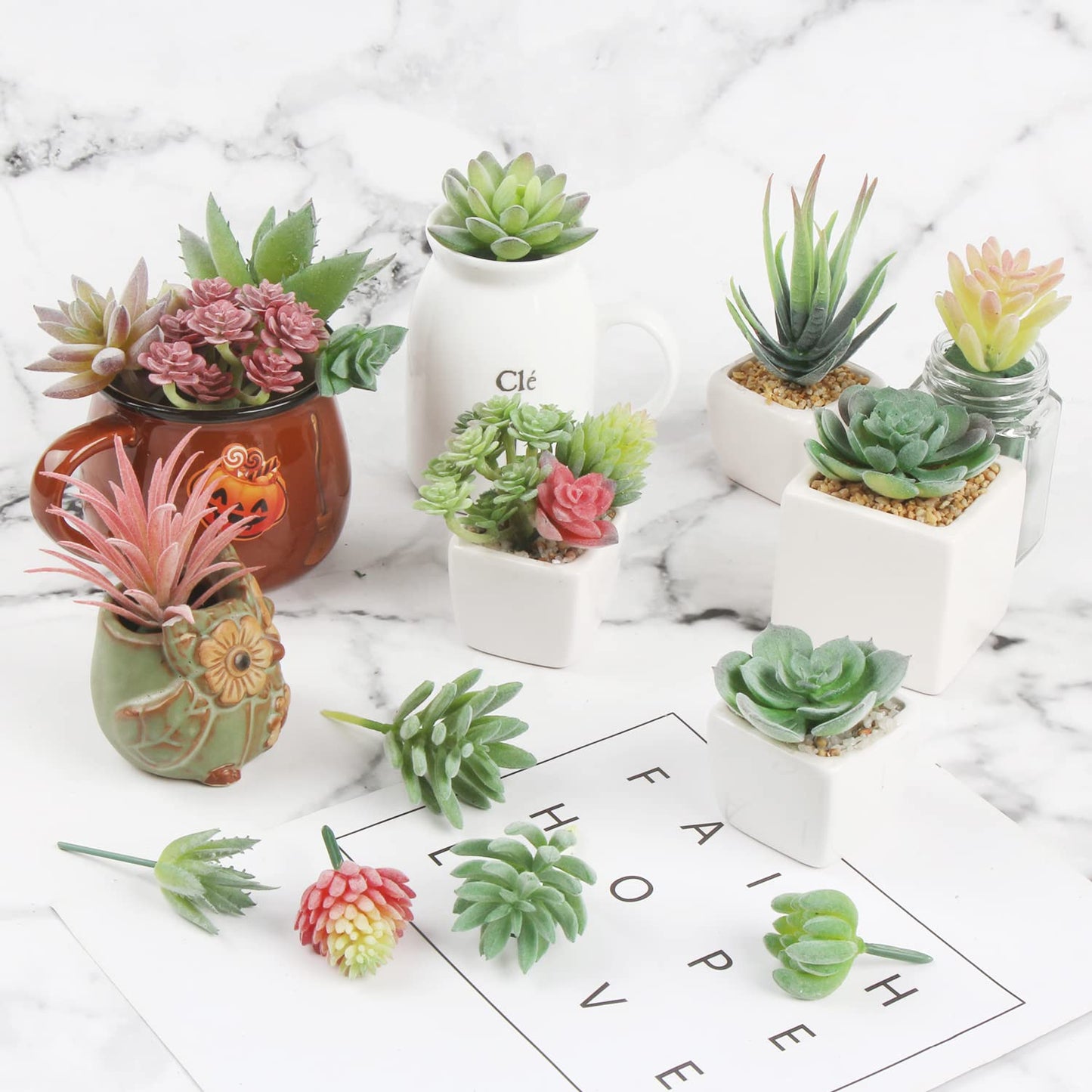 CCINEE 18pcs Mini Artificial Succulent Plant,Flocked Faux Succulent for Floral Wall Garden Arrangement Home Office Decor,Unpotted