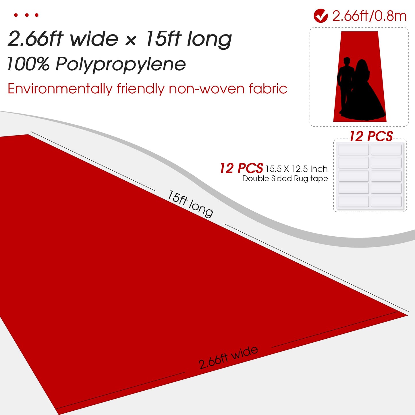 Red Carpet Runner for Party Polyester Fabric Carpet old02 (Red, 2'8" x 15' (Rectangular))