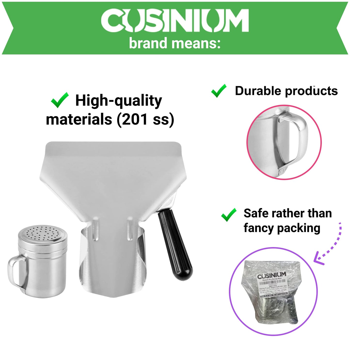 CUSINIUM Popcorn Scoop and Dredge Bundle - Metal Popcorn Scooper - French Fry Scoop