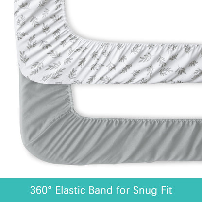 Bassinet Fitted Sheet(33" x 20"), 4 Pack for Most Bedside Sleeper Bassinet, Bassinet Sheets, Breathable & Soft Polyester, Grey Leaf