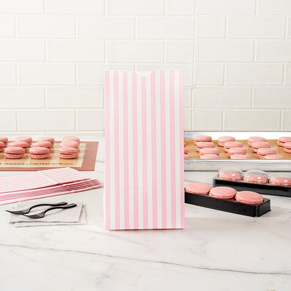 Bag Tek 2 LB Disposable Lunch Bags, 100 Sturdy Take Out Bags - Flat Bottom, Great For Restaurants, Cafes, And Bakeries, Pink And White Paper Popcorn Bags, Versatile, For Grocery - Restaurantware