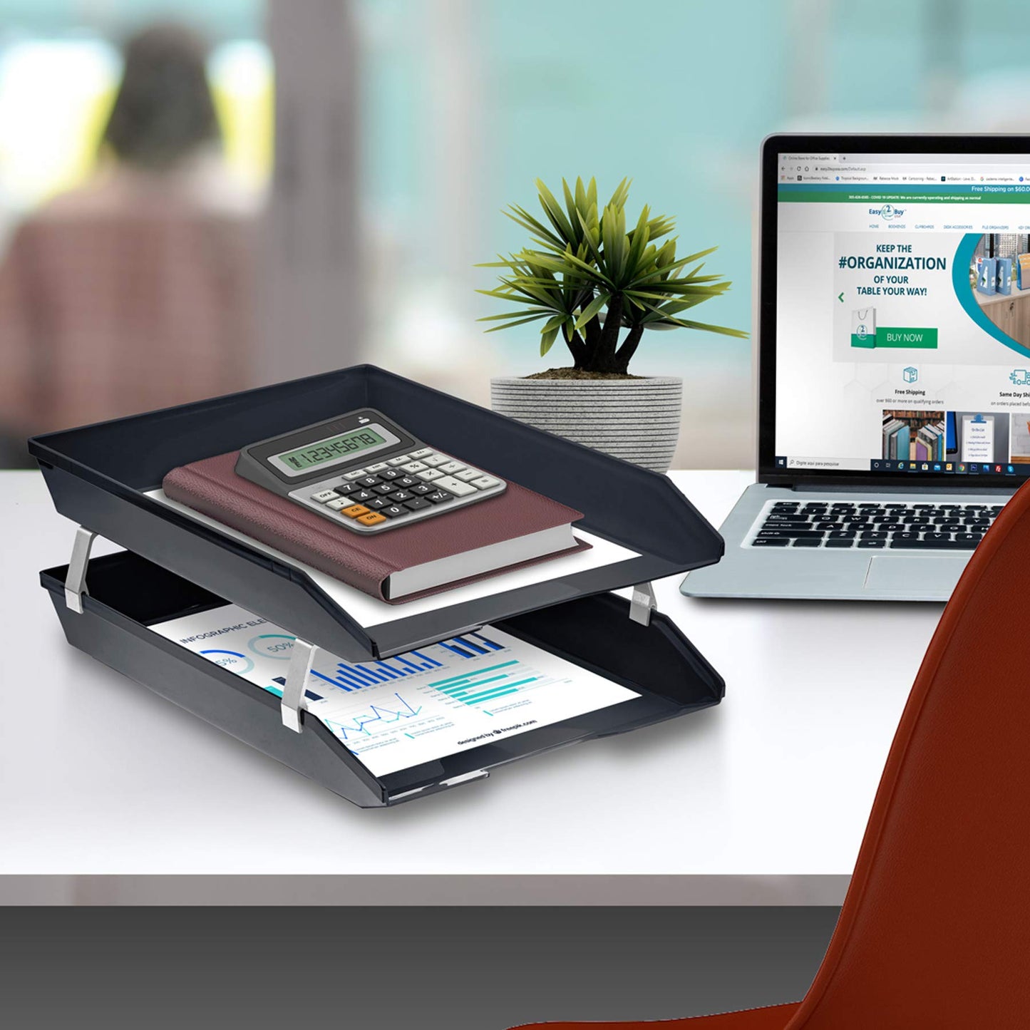 Acrimet Facility 2 Tier Letter Tray, Front Load, Letter Size/A4, Desktop File Organizer, Plastic (Black Color)
