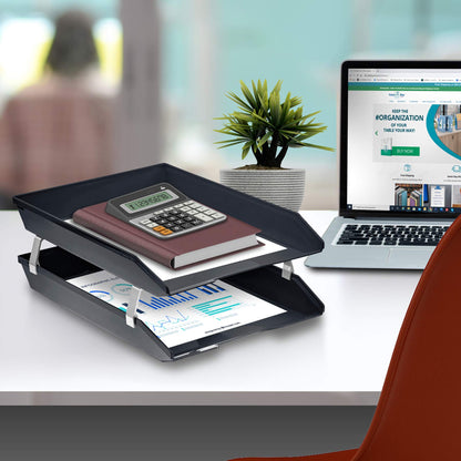 Acrimet Facility 2 Tier Letter Tray, Front Load, Letter Size/A4, Desktop File Organizer, Plastic (Black Color)