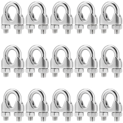 MUKCHAP 15 Pcs M10 3/8 Inch Wire Rope Cable Clip Clamp, Stainless Steel Wire Rope Clip, Metal U Bolt Saddle Fastener, Rigging Hardware, Silver