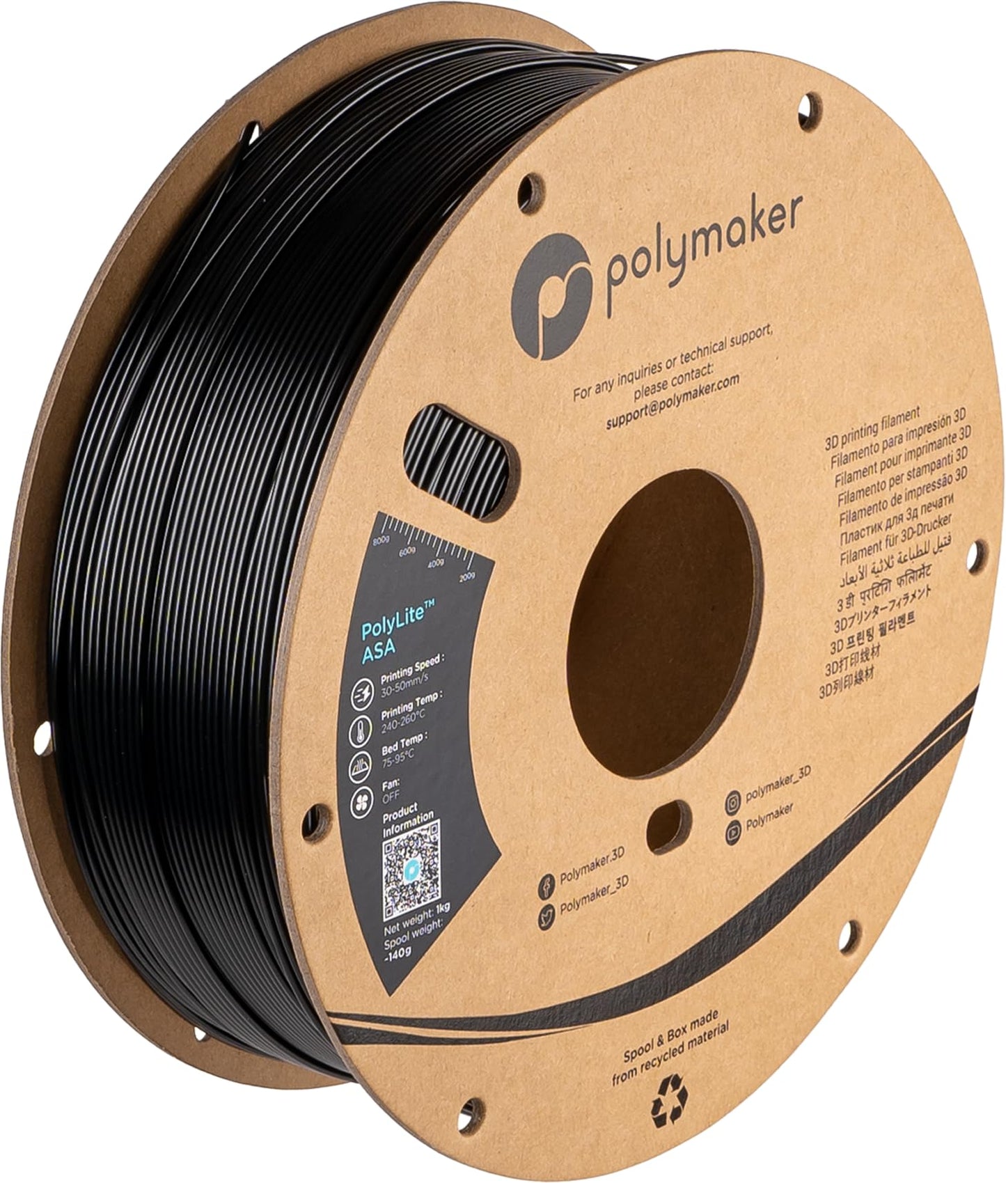 Polymaker ASA Filament 1.75mm Jet Black, 1kg 3D Printing Filament, Heat & Weather Resistant - ASA 3D Printer Filament Perfect for Printing Outdoor Functional Parts