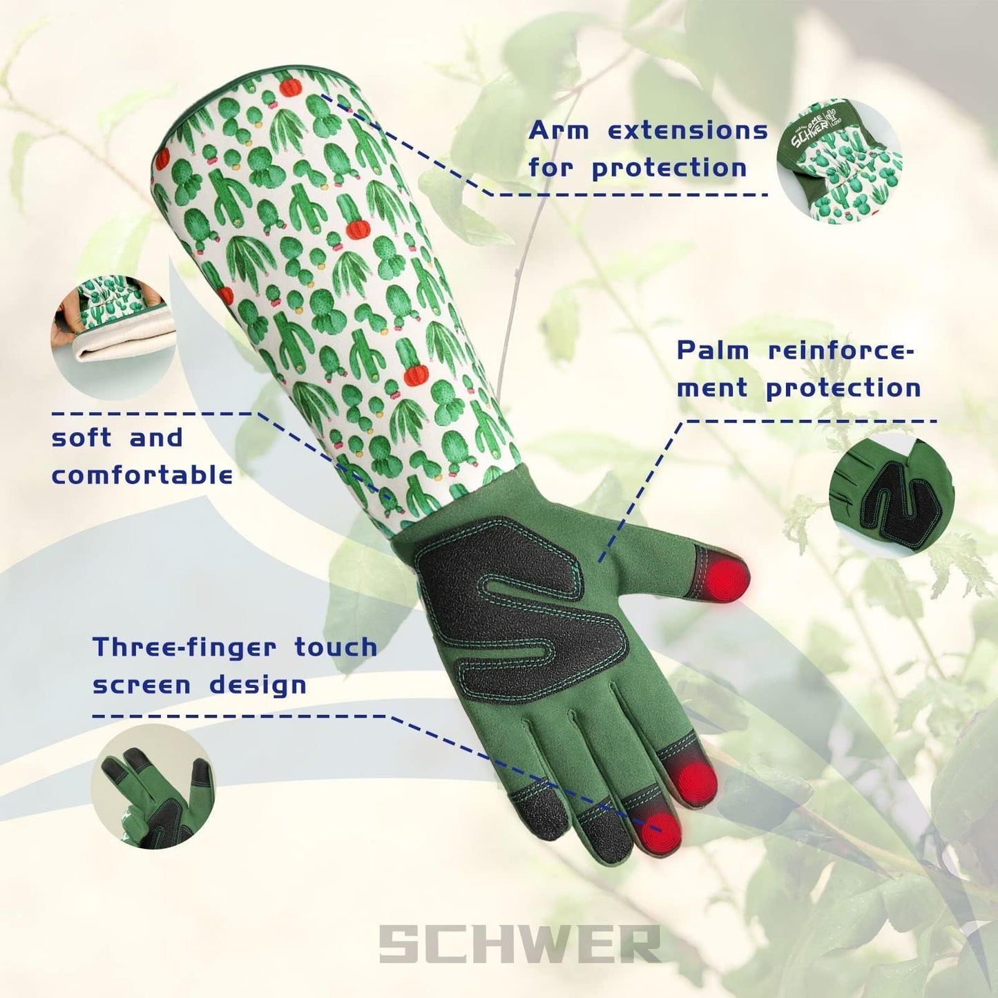 Schwer Gardening Gloves for Women, Rose Pruning Gloves with Forearm Protection, Breathable and Comfortable Long Garden Glove with Touch Screen for Yard & Outdoor Work (Large 1 Pair)
