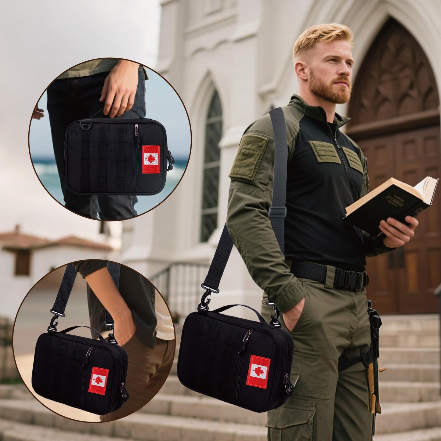 ATRIPACK Tactical Bible Cover for Men,Large Bible Case with Shoulder Strap,Water-Resistant Book Cover with Handle,Multi-Functional Carrying Bible Holder Bag for Church,Study,Spiritual
