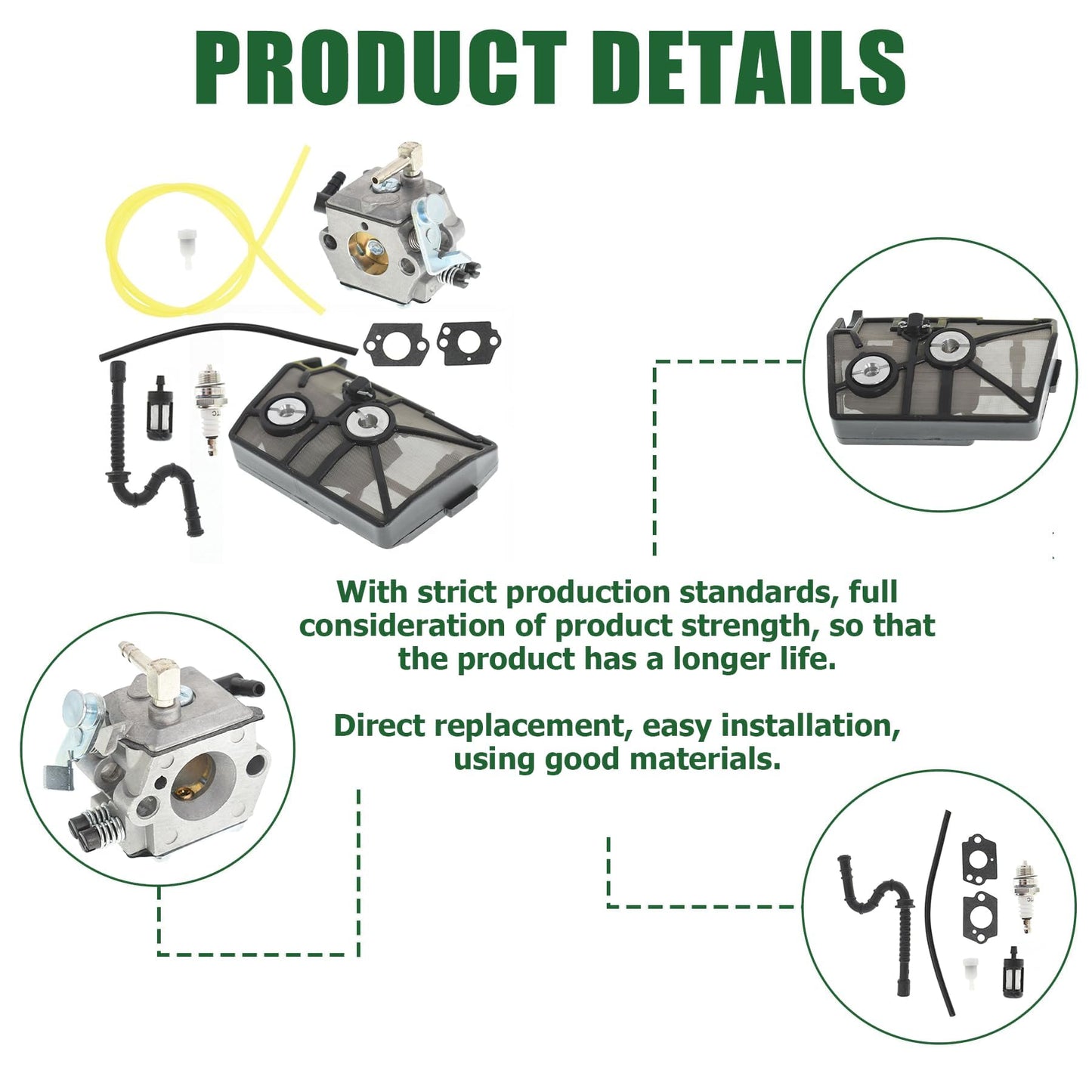 ALL-CARB Carburetor Replacement for Stihl 028 028AV Super Chainsaw with Air Filter Kit HU-40D WT-16B