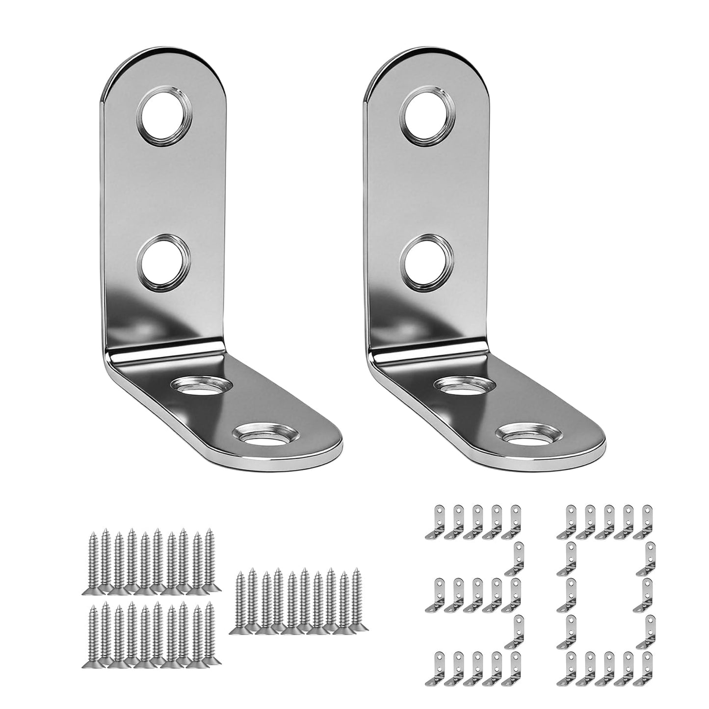 30 Pcs Heavy Duty Stainless Steel L Brackets, 1.57"x1.57" White Corner Braces, 90 Degree Right Angle Metal Brackets with Screws for Wood Furniture, Cabinets, Chairs, Tables, Shelves, DIY Projects