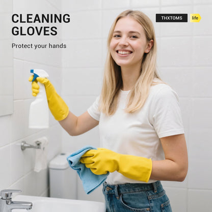ThxToms 10 Pairs Rubber Cleaning Gloves, Reusable Household Dishwashing Gloves for Women Men, Kitchen and Bathroom Cleaning, Gardening, Pet Care, Extra Thickness, 20 Mil, 13", Heavy Duty, Non-Slip, L
