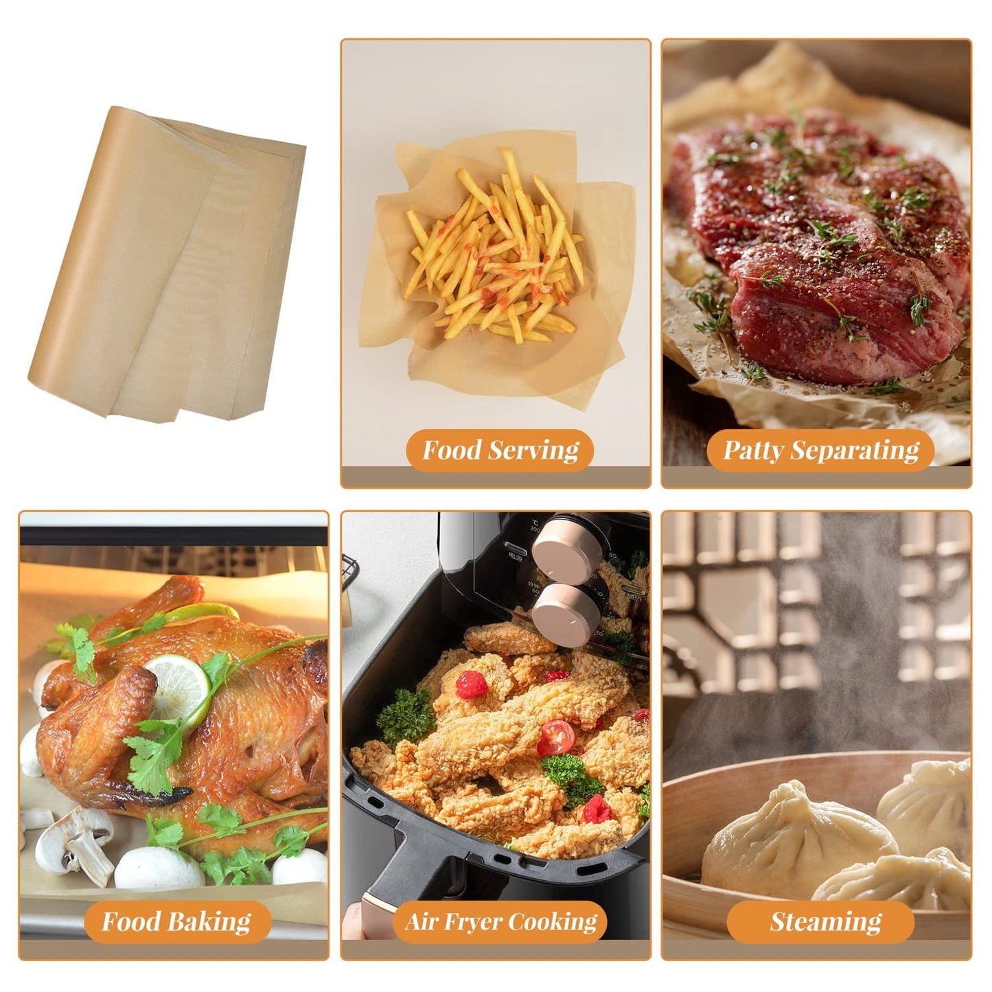 200 Pcs Unbleached Parchment Paper Baking Sheets, 12x16 Inch Baking Paper, Precut Non-Stick Parchment Sheets for Baking, Cooking, Grilling, Air Fryer and Steaming, Precut Silicone Baking Paper