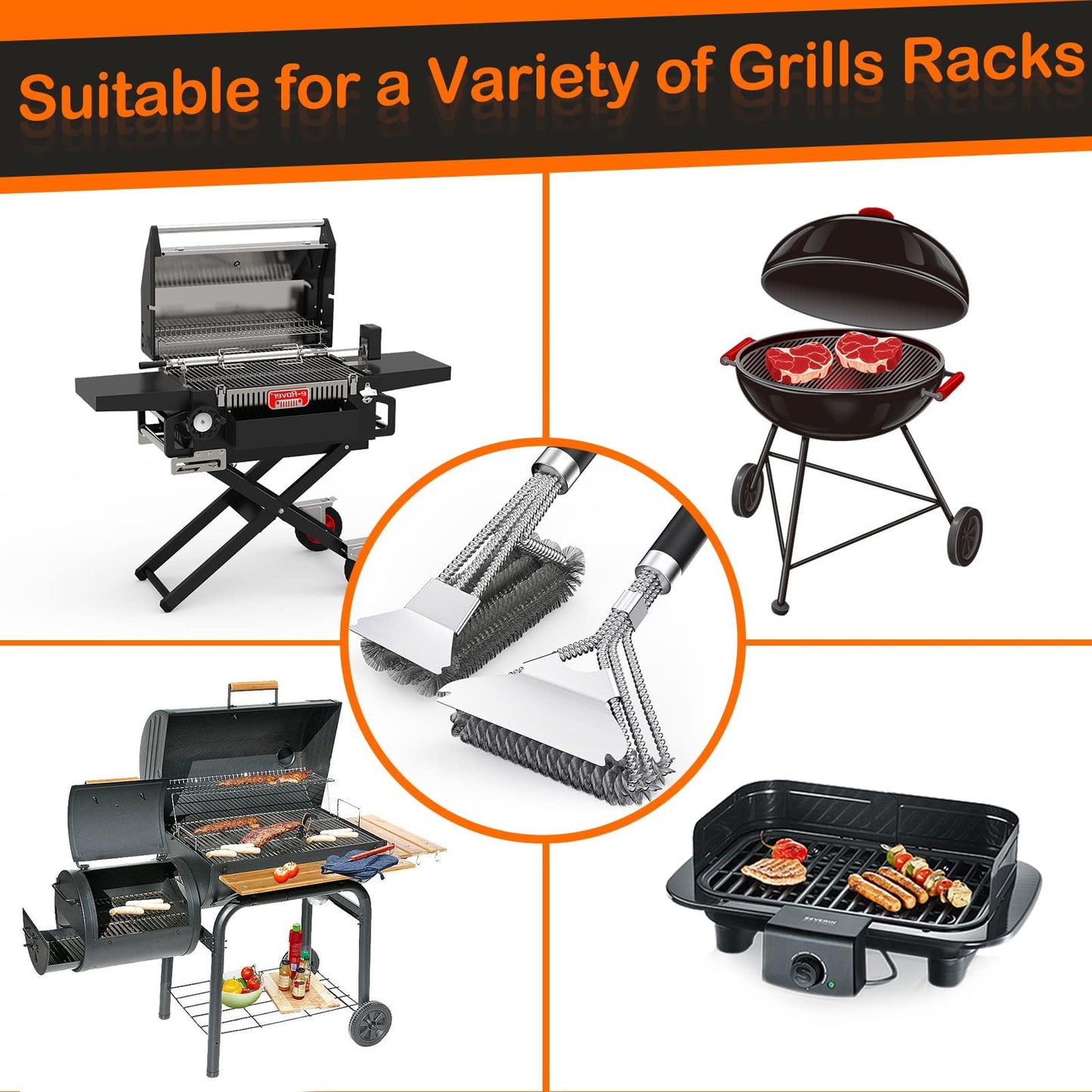 2 Packs BBQ Grill Brush, BBQ Brush Cleaner for Grill, Stainless Steel BBQ Cleaning Brush with Scraper, BBQ Accessories Suitable for Gas, Charcoal, Infrared & Barbecue Grill