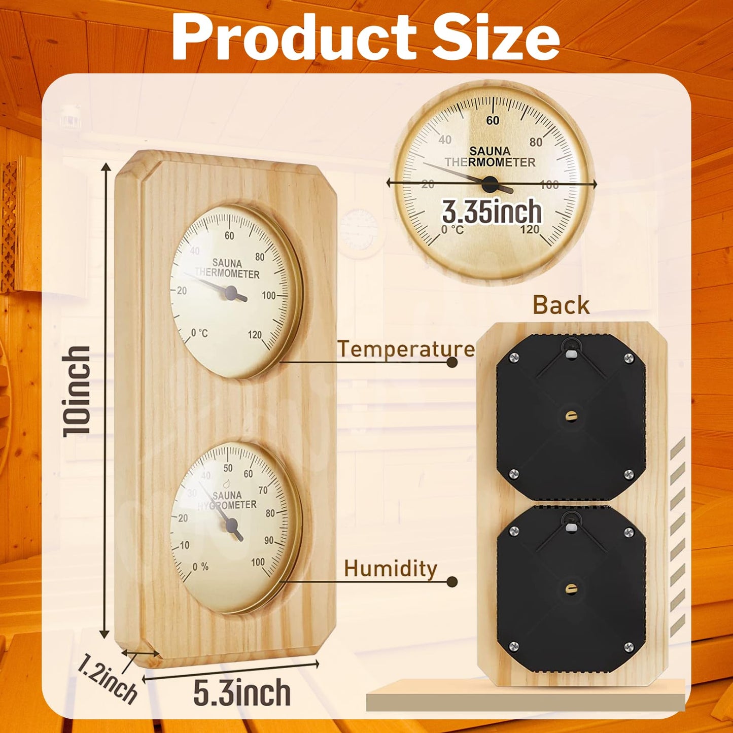 2 in 1 Wooden Sauna Thermometer and Hygrometer, Atarvana Indoor Hygrothermograph for Sauna Rooms, Spa, Hotel Accessories