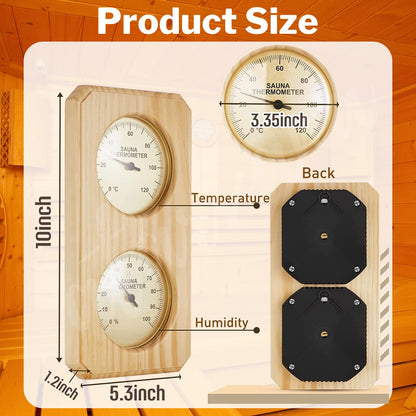 2 in 1 Wooden Sauna Thermometer and Hygrometer, Atarvana Indoor Hygrothermograph for Sauna Rooms, Spa, Hotel Accessories