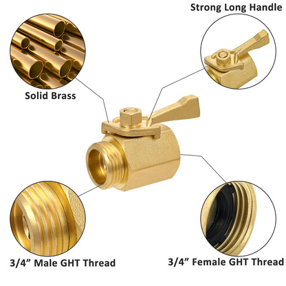 STYDDI Super Heavy Duty Garden Hose Shut Off Valve, 2 Pack Solid Brass Water Hose Shut-Off Ball Valve Adapter Connector with 4 Extra Rubber Washers