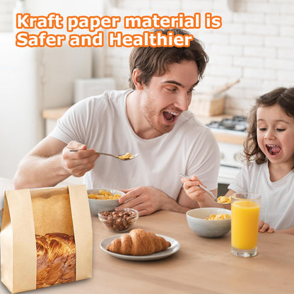 100 Pcs Bread Paper Bags for Homemade Bread Sourdough Bread Bags with Window Kraft Paper Bakery Bags for Loaf, Sourdough, Cookie, Pastry with Label Seal Stickers