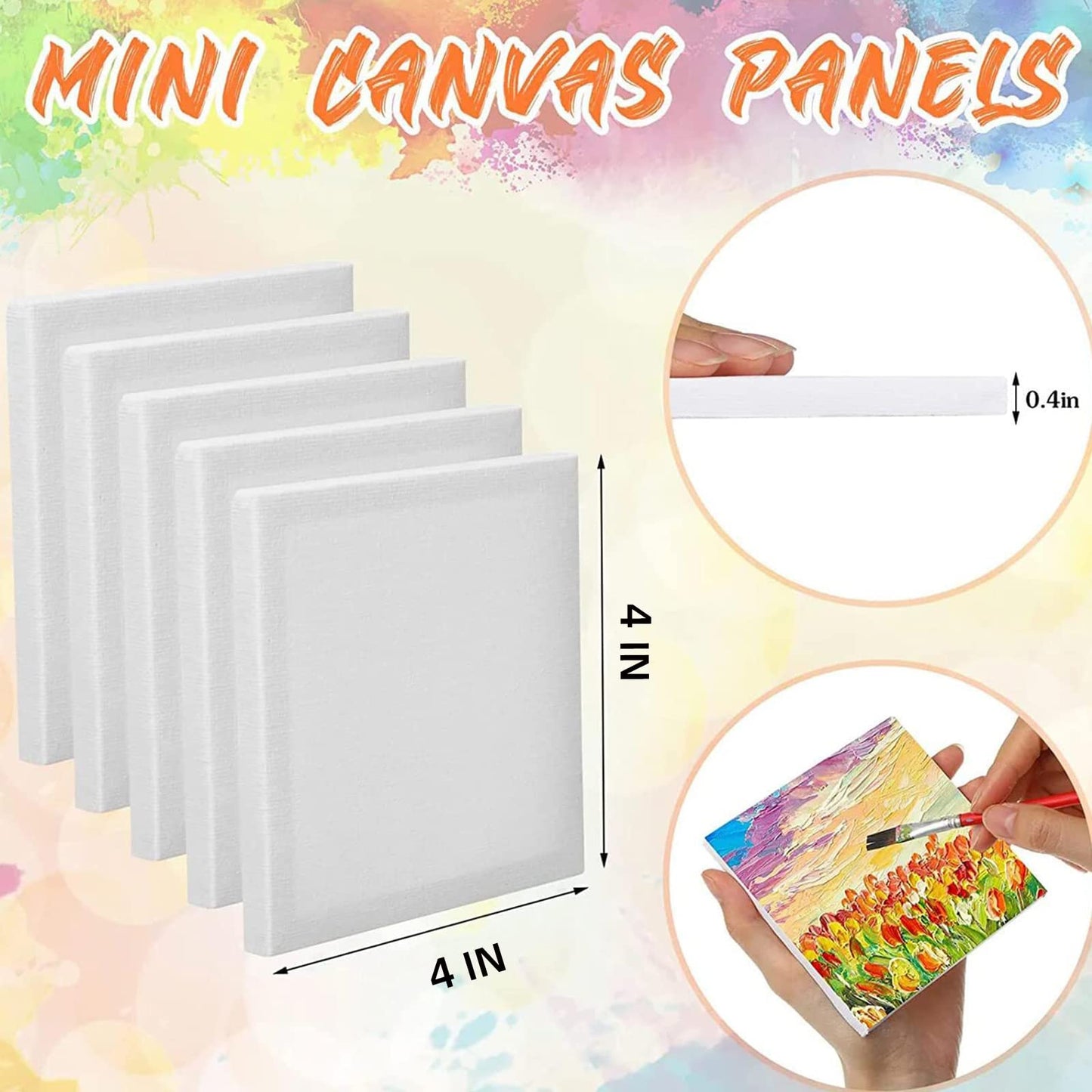 PLAZOTTA 4x4 Inch Mini Stretched Canvas Panels,24 Pack Small Canvas Boards Square Canvas for Craft, Painting Party