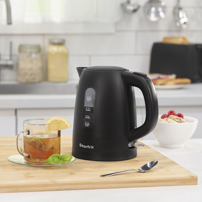 Starfrit Alston Electric Plastic Kettle - 1L Capacity - Water Level Indicator - Automatic Shut-Off - 1500W - Black Matte