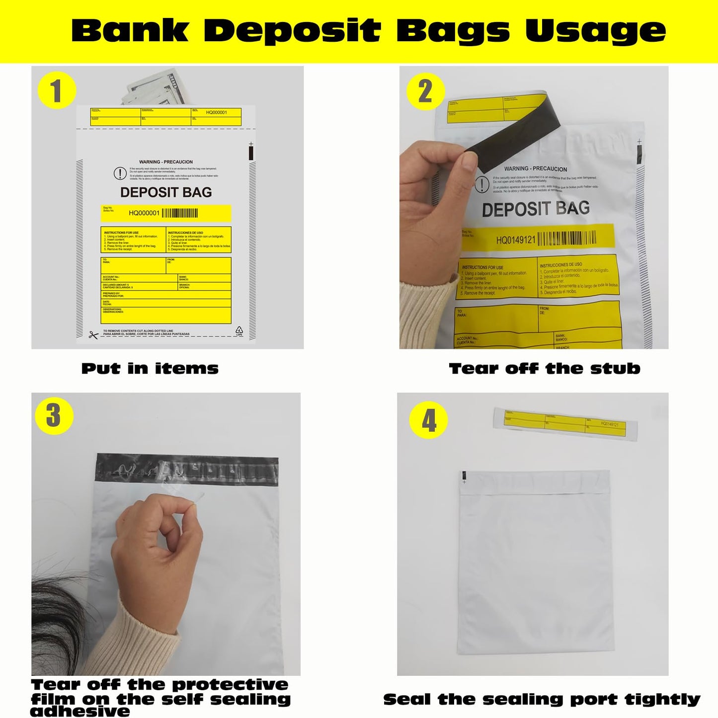 Daarcin Opaque Bank Deposit Bags, 100pcs 9x12in Tamper Proof Bag, Cash Handling, Transportation, Transfer, Valuables, Secure Bank Pocket with Independent Barcode, Self Sealing Glue, Tamper Proof