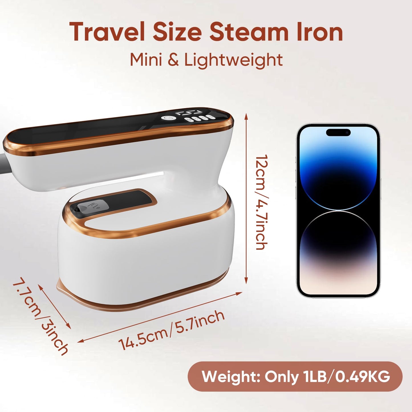 Upgraded - Portable Steamer for Clothes - LED Display & 3+1 Level Steam, Foldable Compact Mini Iron, Small Handheld Iron with Ironing Gloves, College Essential, White(Only for 110V, Such as Canada/US)