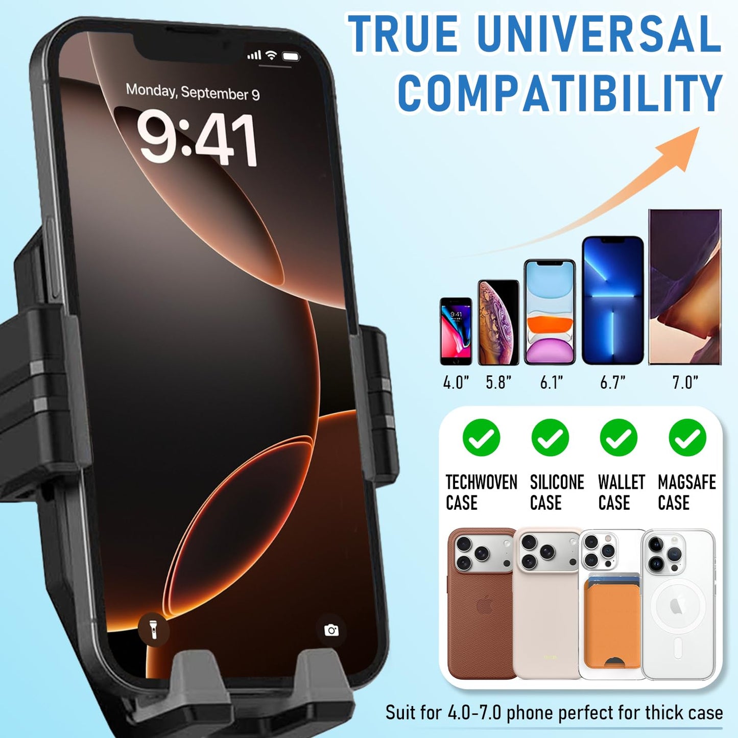 WUITIN Truck Phone Holder Mount,Car Phone Holder,Dashboard Windshield Phone Holder 16.9 inch Long Arm,Super Suction Cup Compatible with Pickup Truck,Commercial Truck and All Phone