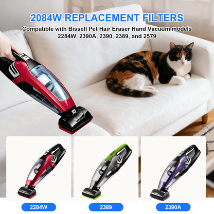 2284W Vacuum Filters for Bissell Pet Hair Eraser Hand Vacuum models 2284W, 2390A, 2390, 2389, 2579, Replace part# 1614212 1614203 1614204 (4 Replacement Filter 6 Foam Filter)