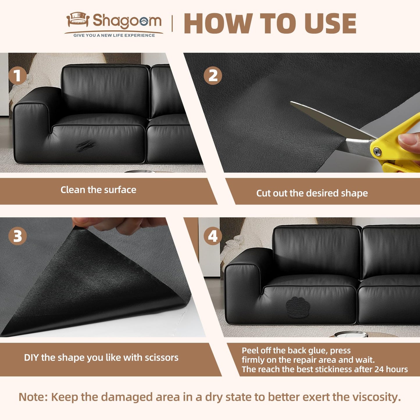 Shagoom Leather Repair Kit, 17X79 inch Self Adhesive Leather Patch Waterproof, DIY Large Vinyl Patches for Couches, Furniture, Kitchen Cabinets, Wall （Gray, 17X79 inch）
