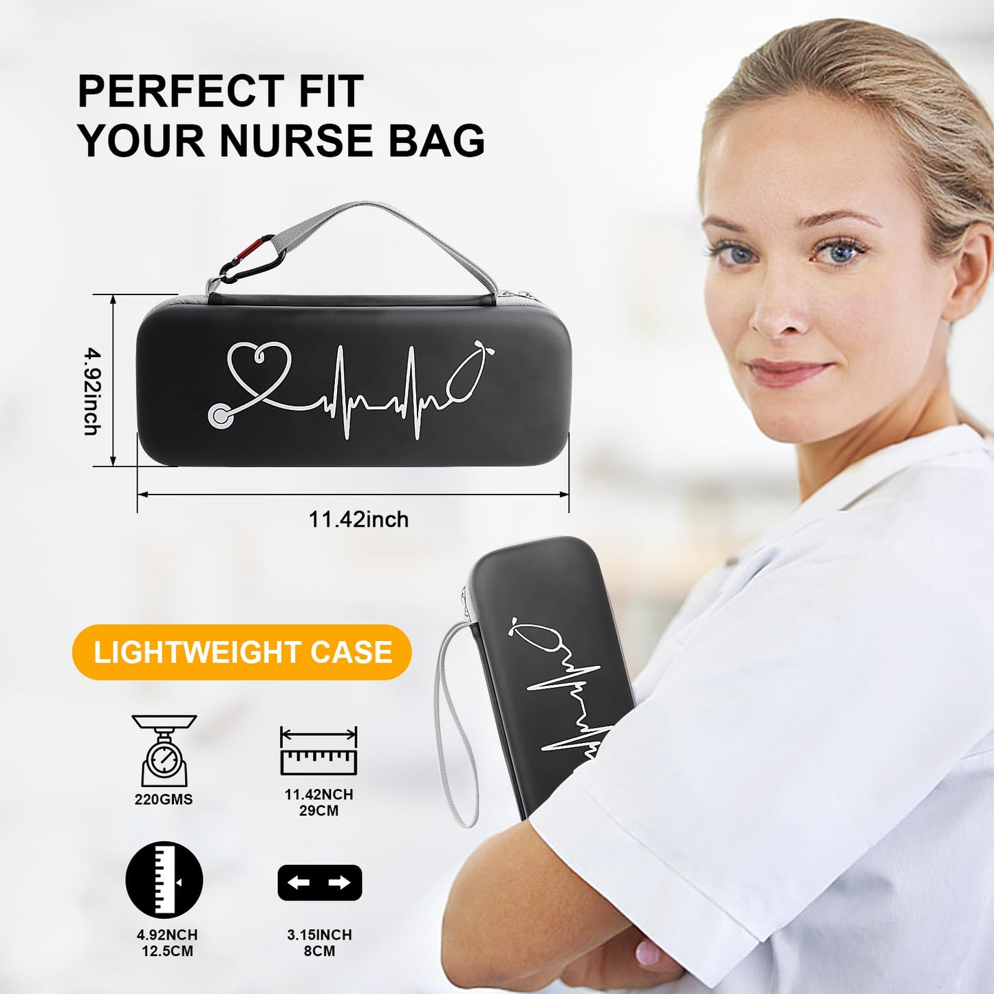 Upgarded Stethoscope Case, Stethoscope Carry Case Compatible for 3M Littmann Classic III/Cardiology IV/Lightweight II S.E. MDF Acoustica Stethoscope and Other Nurse Accessories (PU Black)