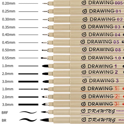 Toptime Fineliner Pens, 16 Pack Micro Pen Black Fine Tips Markers, Technical Drawing Pens for Artist No Bleed Calligraphy Pens, Waterproof Archival Ink Pen for Journaling, Illustration, Sketching