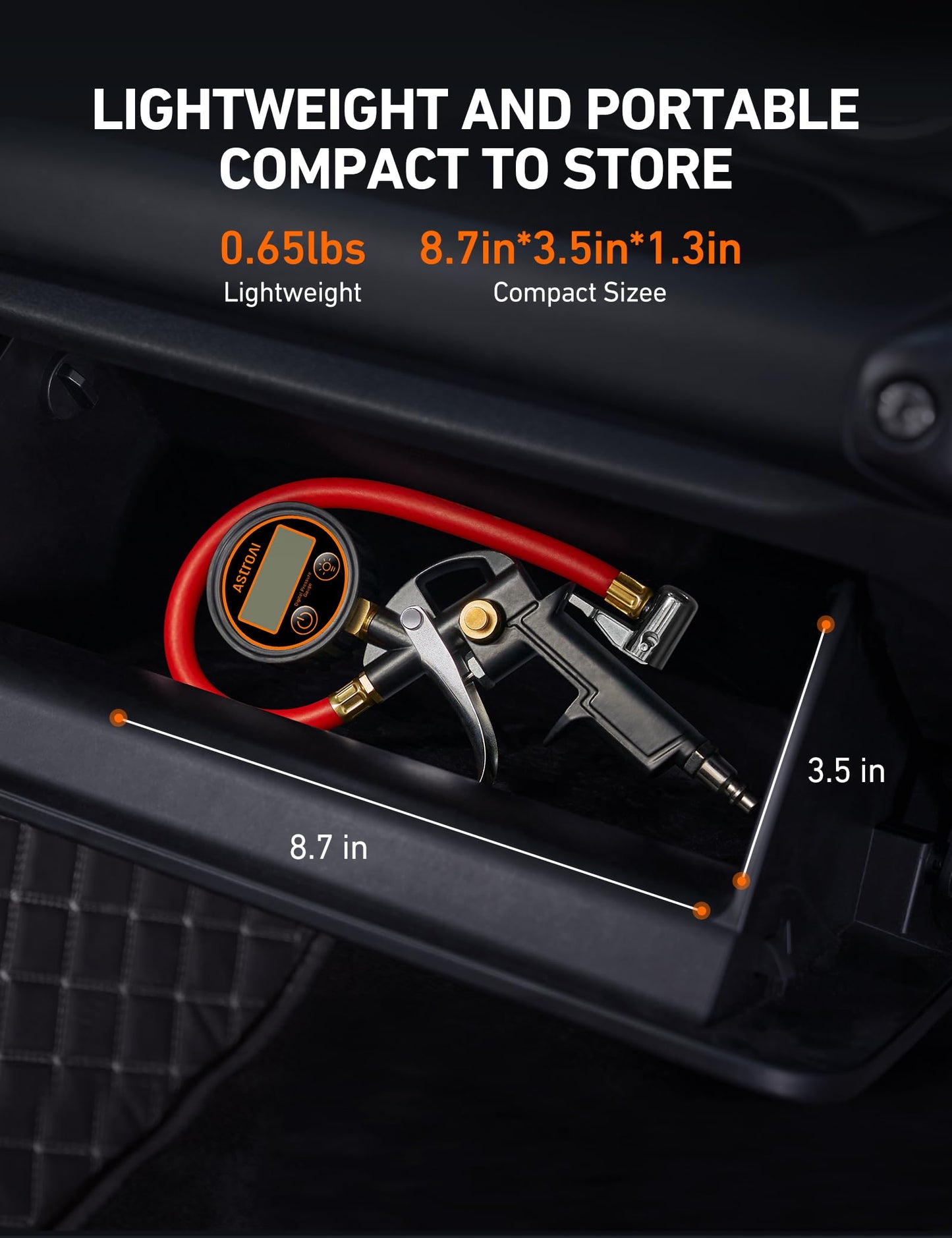 AstroAI T1 Digital Tire Inflator with Pressure Gauge 3-250 PSI, Industrial Tire Pressure Gauge Calibrated to ANSI B40.7 Grade 2A, Heavy Duty Air Compressor Accessory with Air Chuck for Car, Truck, Red